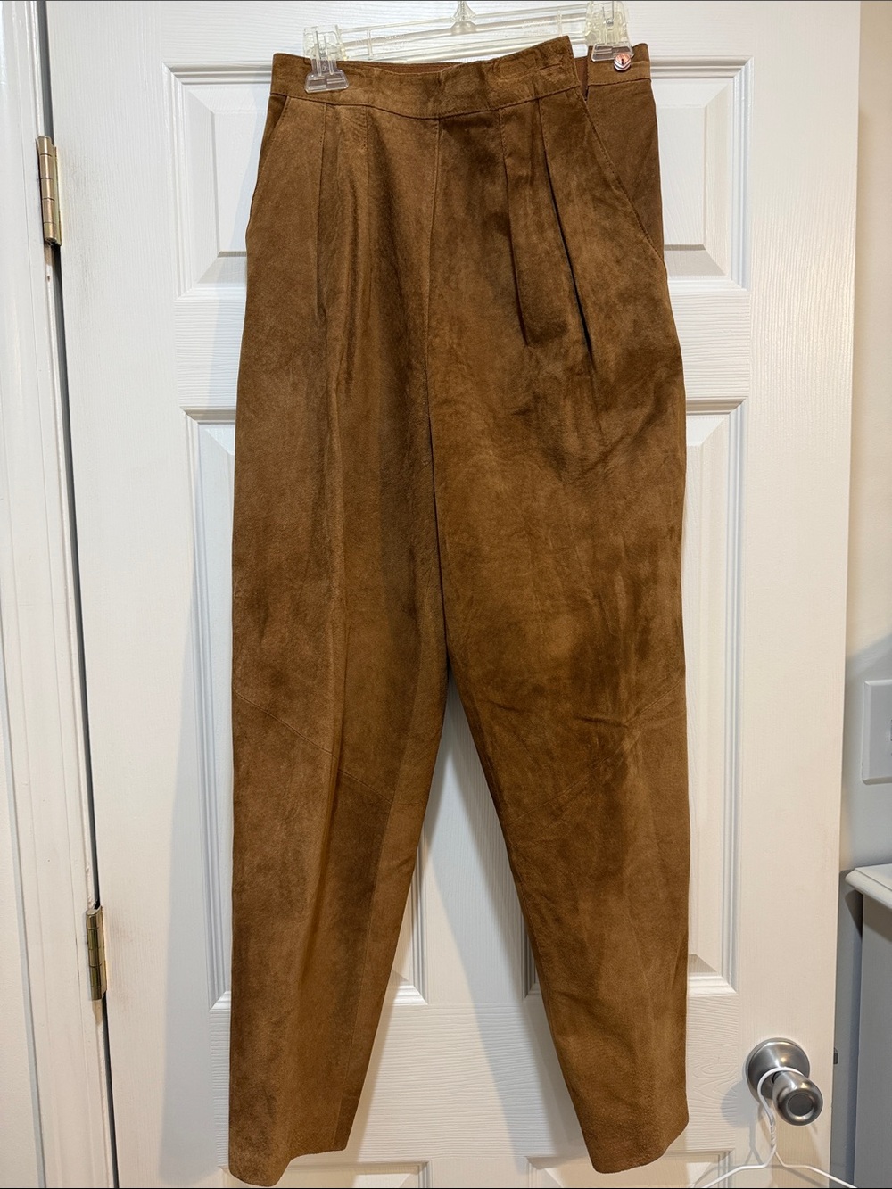 High-Rise Brown Suede Pleated Women's Trousers
